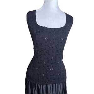 Black Lace Floral Embroidery Corset Style Stretch Tank Goth 90’s Y2K  Sz L